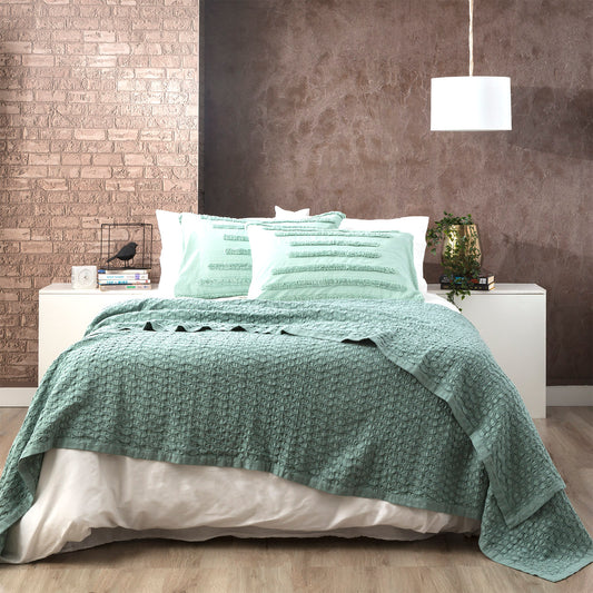Single/Double - Lexico Cotton Waffle Sage Blankets - STripleB