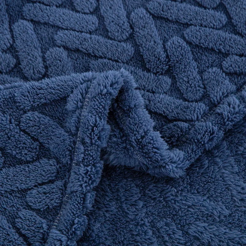 Soft Plush Blankets for All Seasons - Navy Blue - 4 - Close Up of Fabric - STripleB