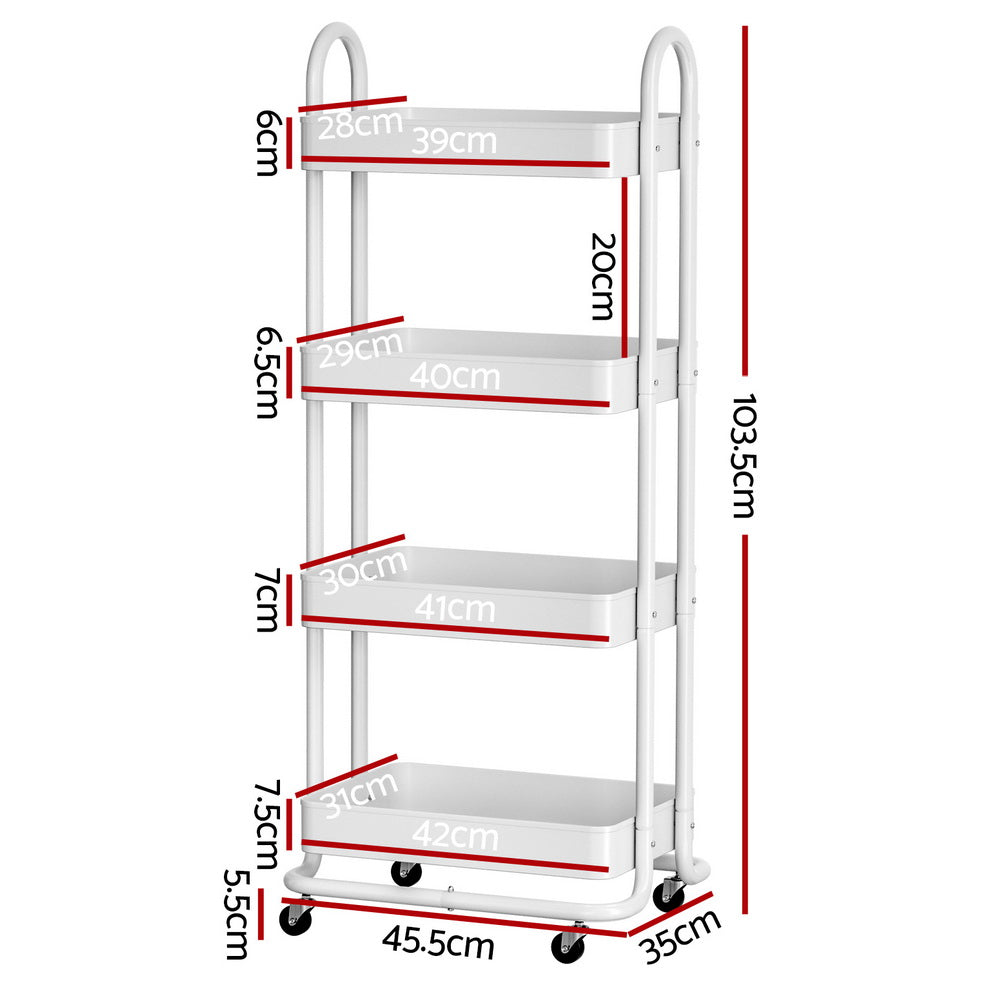 Storage Trolley - 4 Tiers - White - STripleB