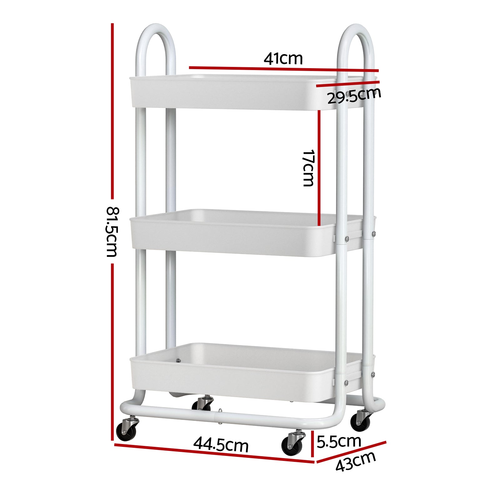 Storage Trolley Cart - 3 Tiers - White - STripleB