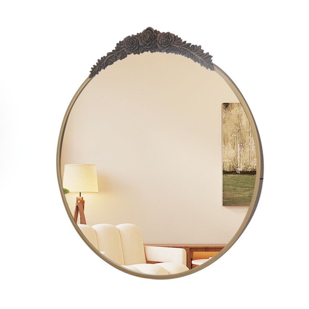 Stunning Baroque Brass Mirror Elegant Resin Rose Design - STripleB