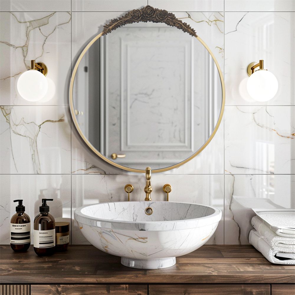 Stunning Baroque Brass Mirror Elegant Resin Rose Design - STripleB