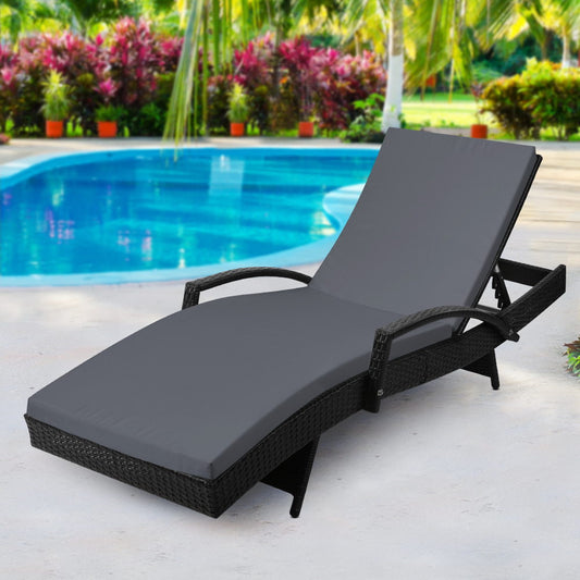 Sun Lounge Wicker Chair - Black - STripleB