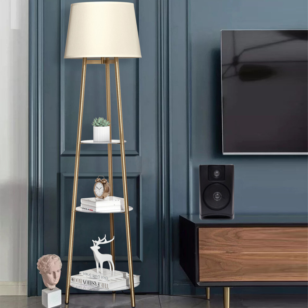 Tall Floor Lamp with 3-Tier Marble Shelves - STripleB