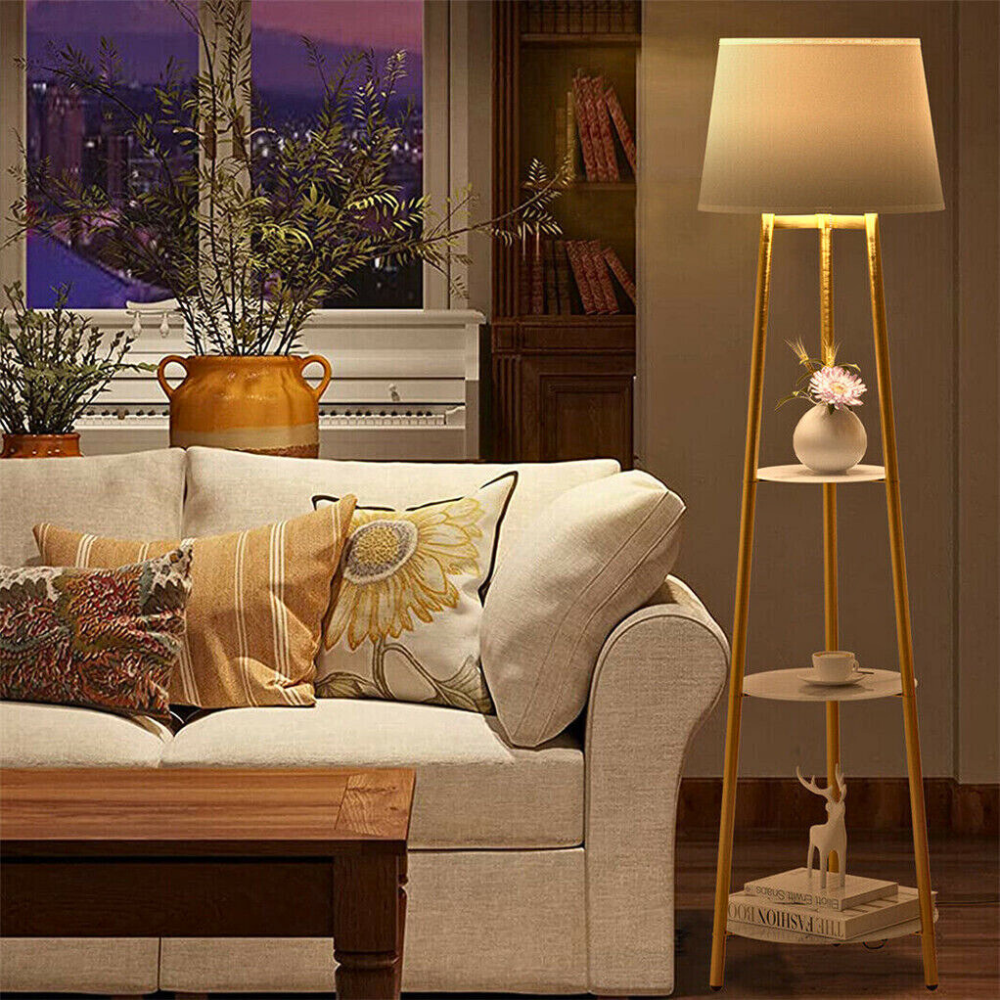 Tall Floor Lamp with 3-Tier Marble Shelves - STripleB