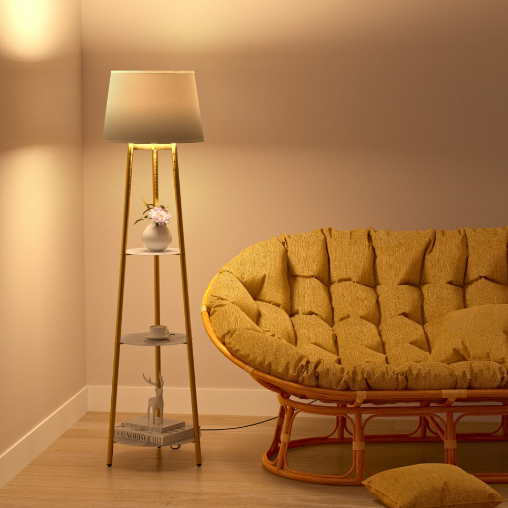 Tall Floor Lamp with 3-Tier Marble Shelves - STripleB
