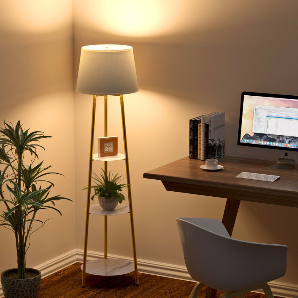 Tall Floor Lamp with 3-Tier Marble Shelves - STripleB