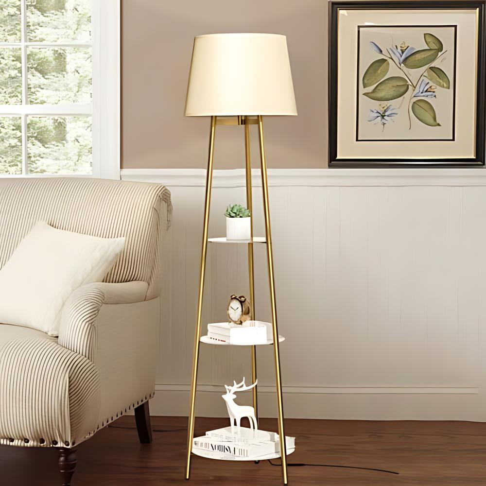 Tall Floor Lamp with 3-Tier Marble Shelves - STripleB