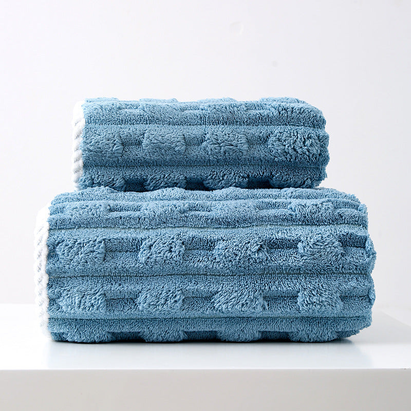 Thickened Coral Fleece Towel Set - Blue - STripleB