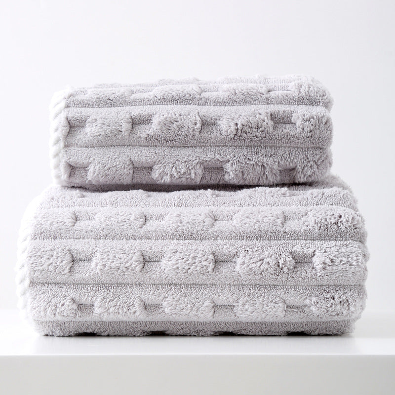 Thickened Coral Fleece Towel Set - Grey - STripleB