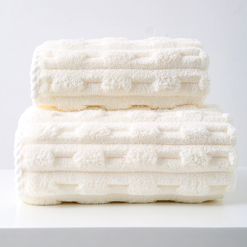 Thickened Coral Fleece Towel Set - White - STripleB
