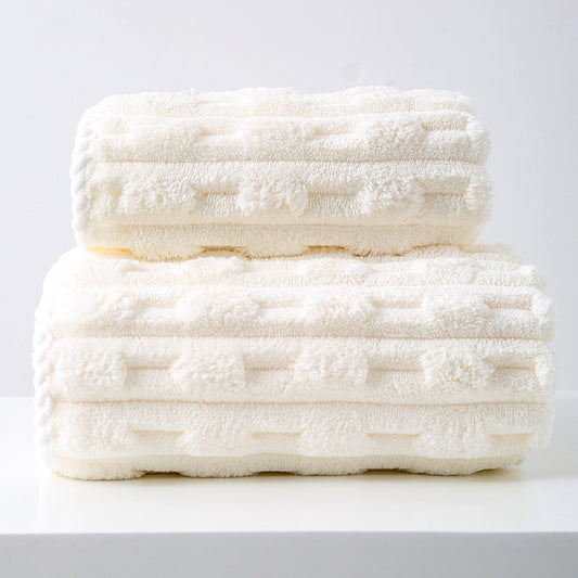 Thickened Coral Fleece Towel Set - White - STripleB
