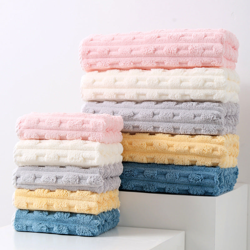 Thickened Coral Fleece Towel Set - White - STripleB