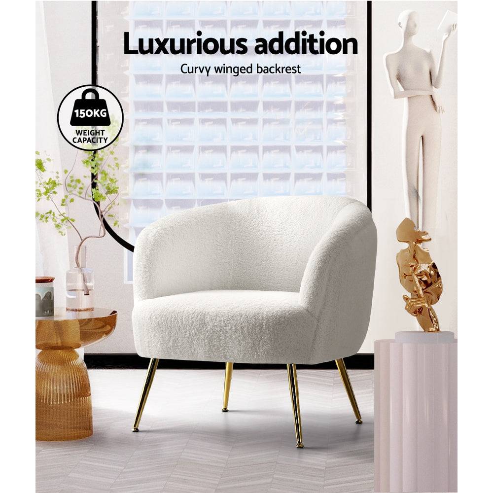 Artiss Armchair Lounge Chair Accent Chairs Armchairs Sherpa Boucle Sofa White - STripleB 