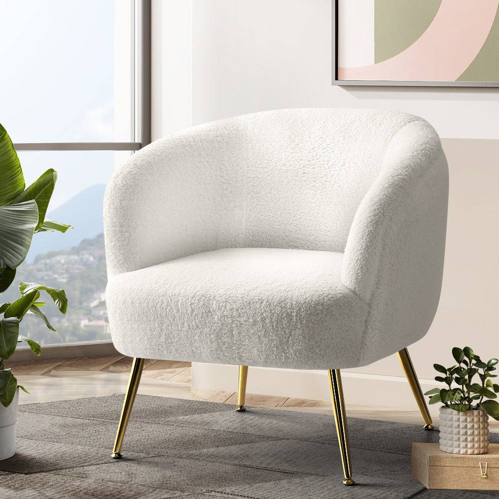 Artiss Armchair Lounge Chair Accent Chairs Armchairs Sherpa Boucle Sofa White - STripleB 