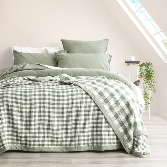 Washed Cotton Yarn Dyed Reversible Textured Emerald Blanket by Renee Taylor - Queen/King - STripleB