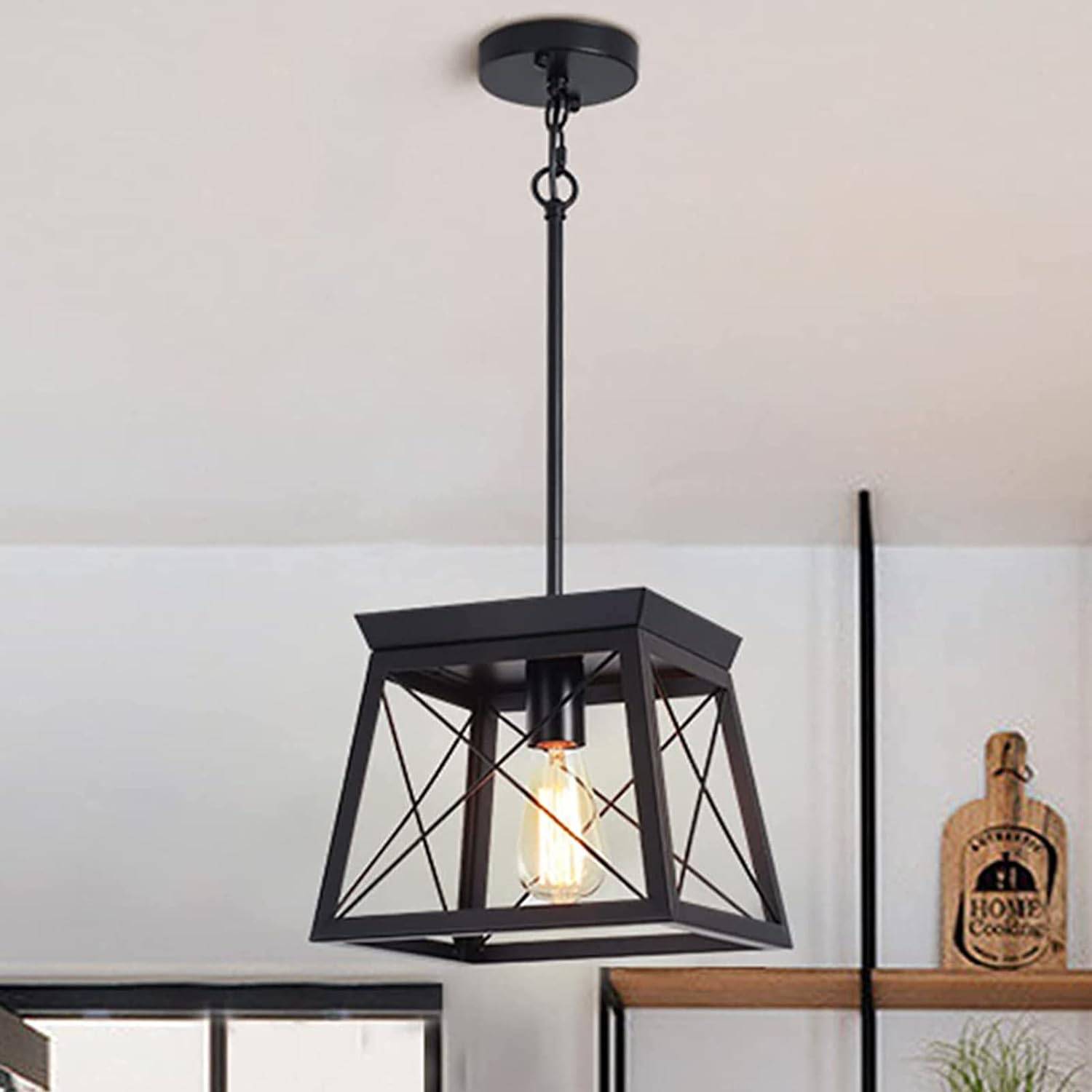 Farmhouse Pendant Light Rustic Lantern Chandelier Black - STripleB 