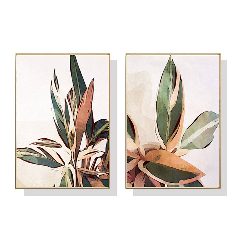 Botanical Leaves 2 Sets Gold Frame Canvas - 60cmx90cm - STripleB 