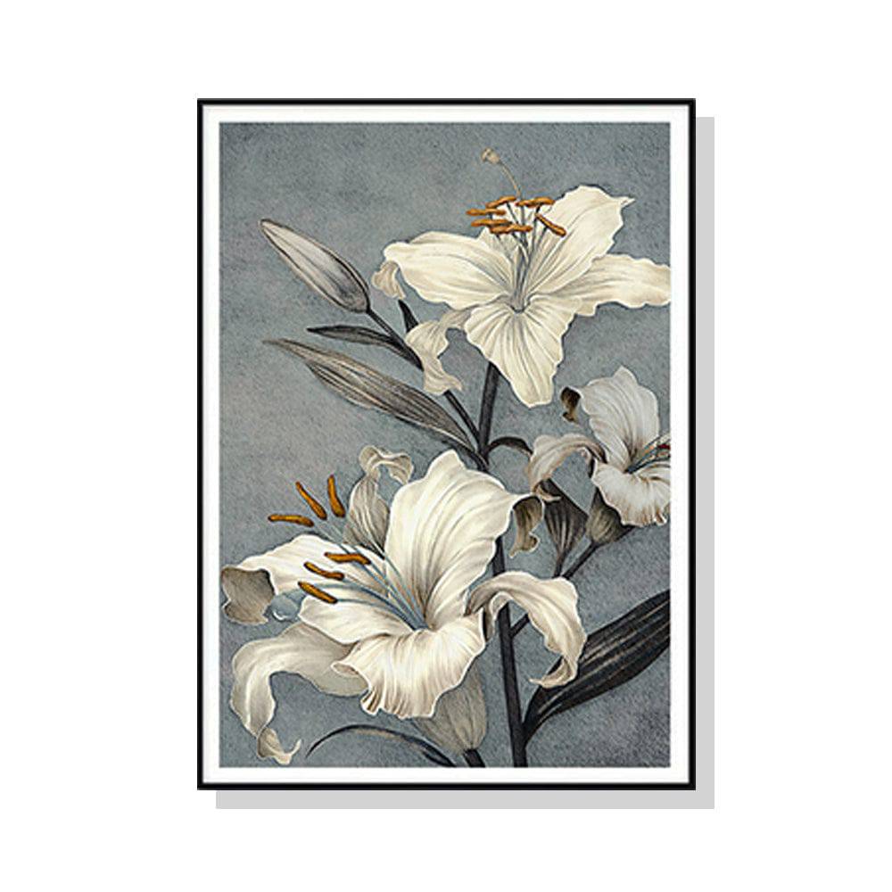 Floral Lily Black Frame Canvas Wall Art - 70cmx100cm - STripleB 