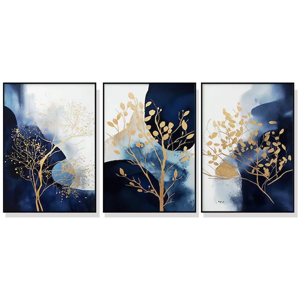 Navy and Gold Watercolor Set of 3 Wall Art - 60cmx90cm - STripleB 