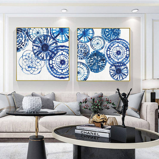 Blue Day 2 Sets Gold Frame Canvas - Wall Art - 90cmx90cm - STripleB 