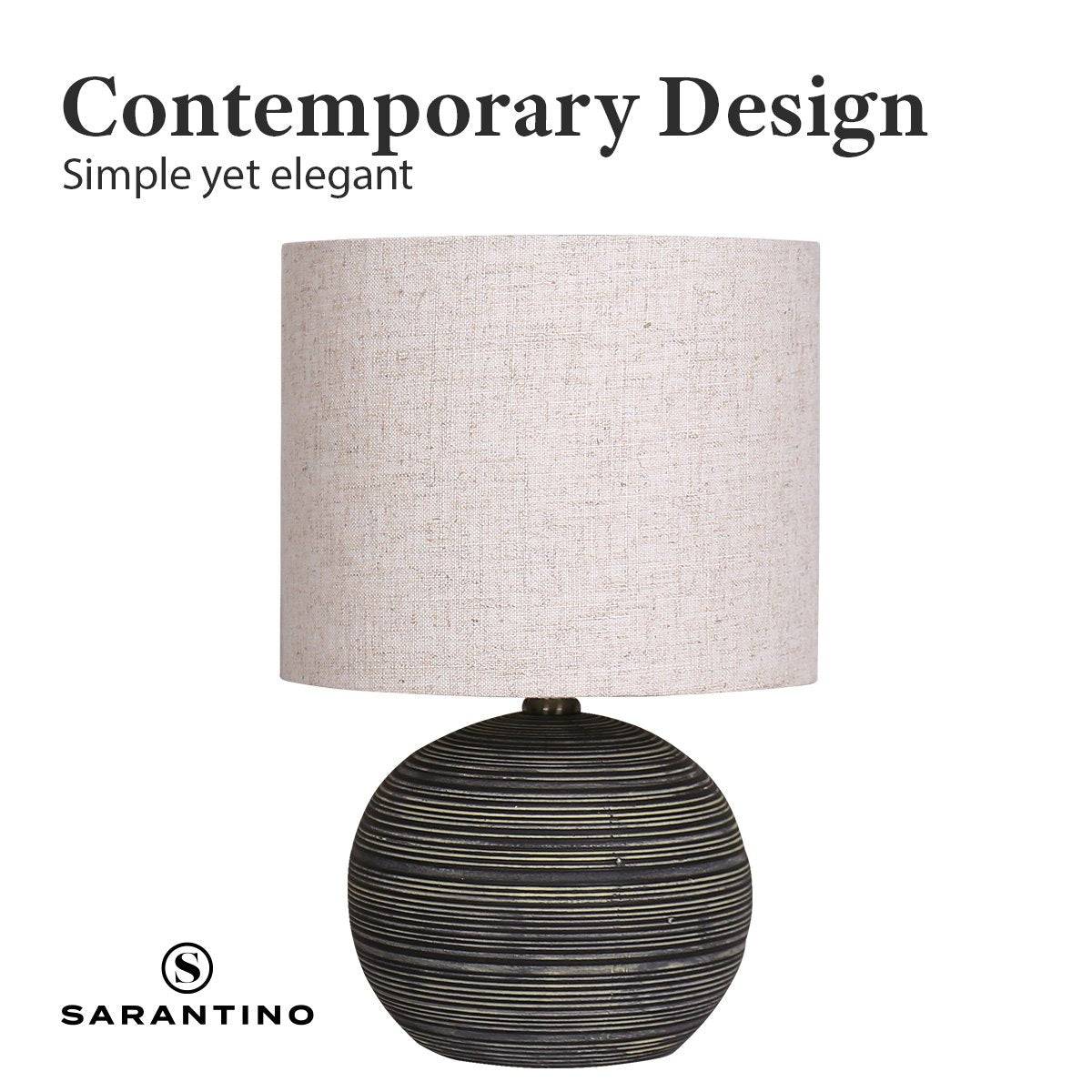 Sarantino Ceramic Table Lamp with Striped Pattern - Antique Black - STripleB 