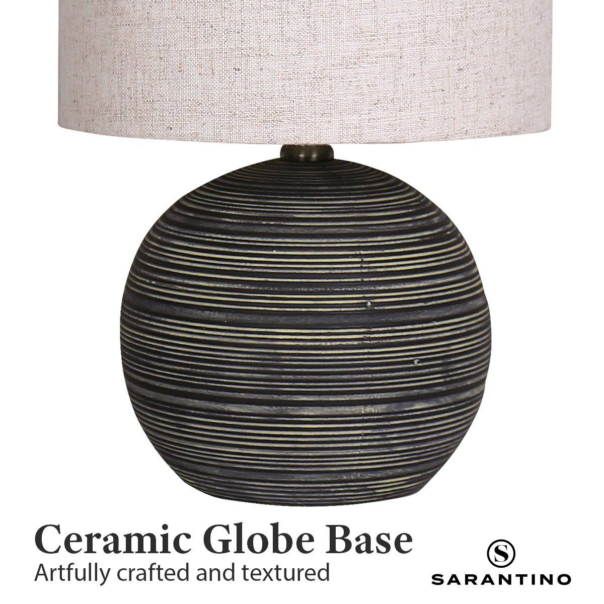 Sarantino Ceramic Table Lamp with Striped Pattern - Antique Black - STripleB 