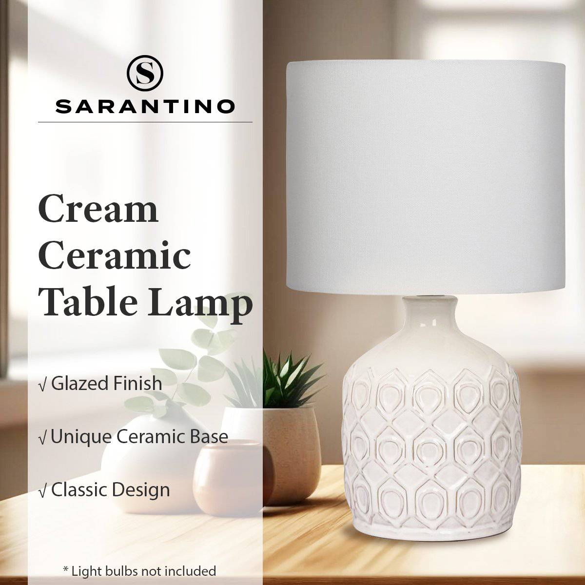 Sarantino Ceramic Table Lamp - Cream - STripleB 