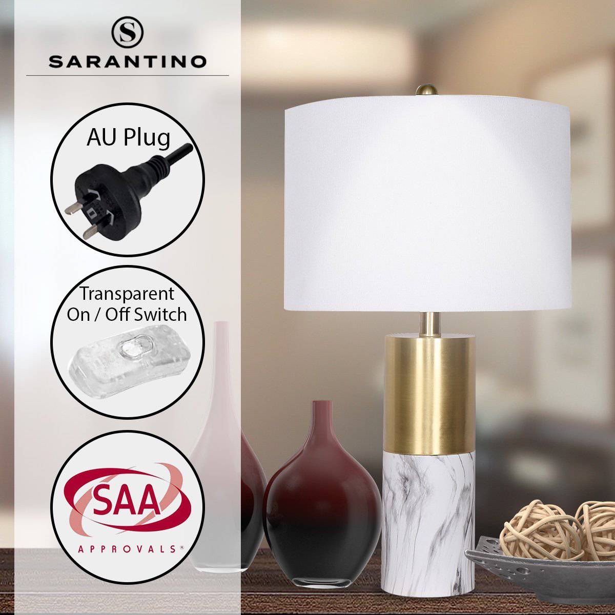 Sarantino Metal and Marble Table Lamp - White - STripleB 