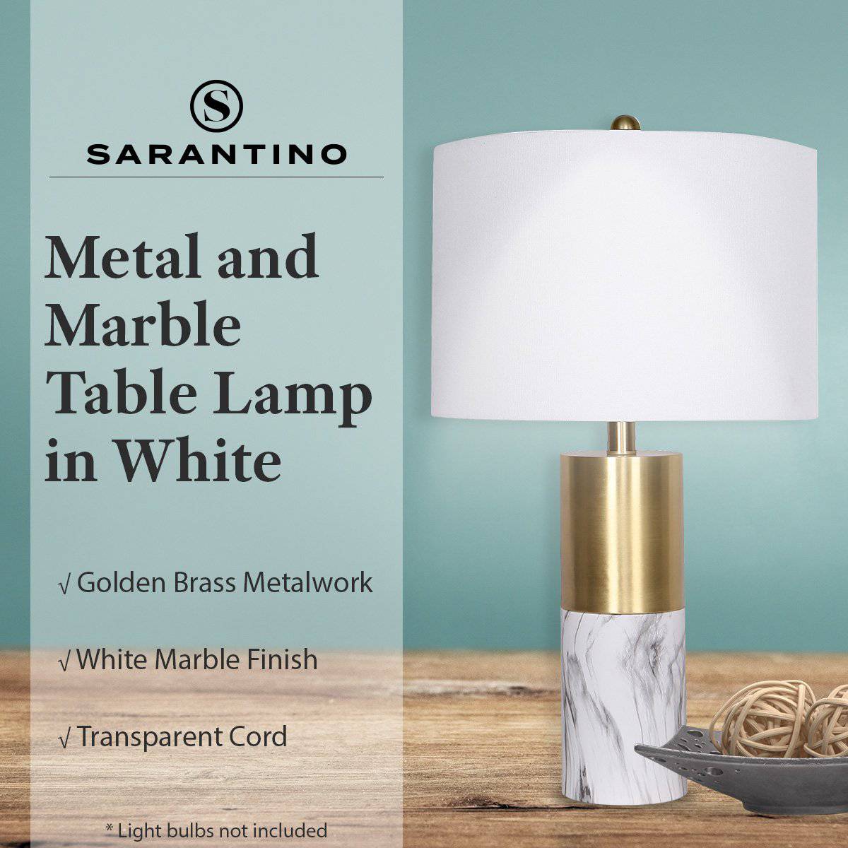 Sarantino Metal and Marble Table Lamp - White - STripleB 