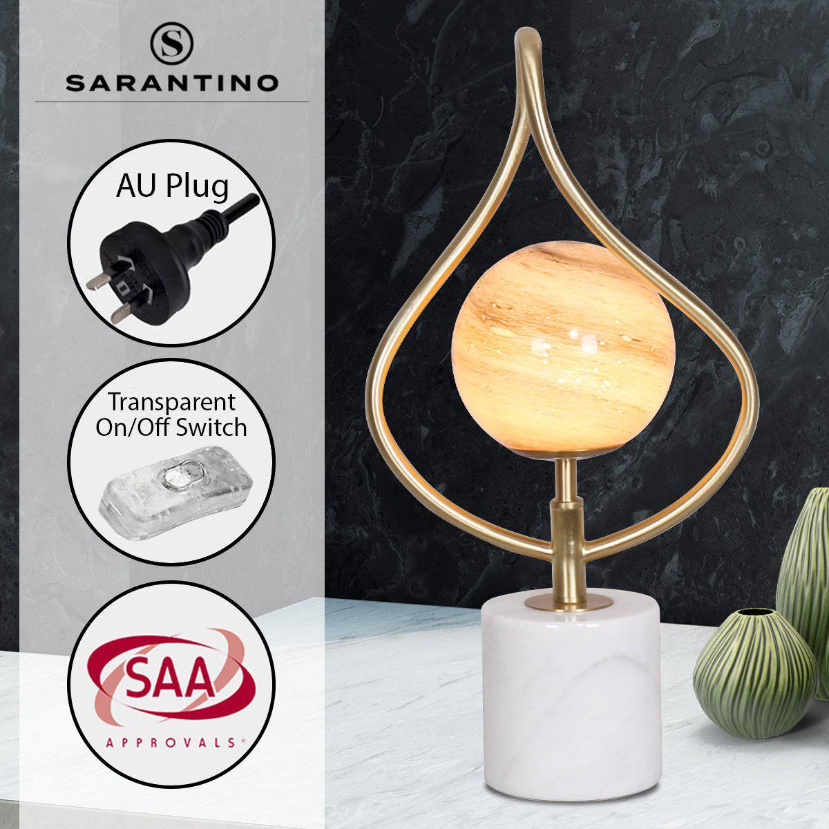 Sarantino Sculptural Orange Glass Table Lamp With White Marble Base - STripleB 