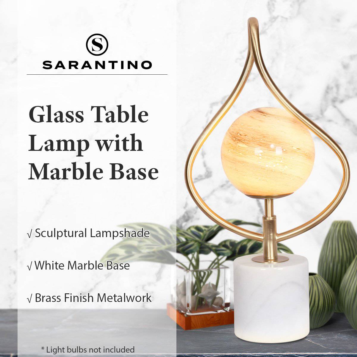 Sarantino Sculptural Orange Glass Table Lamp With White Marble Base - STripleB 