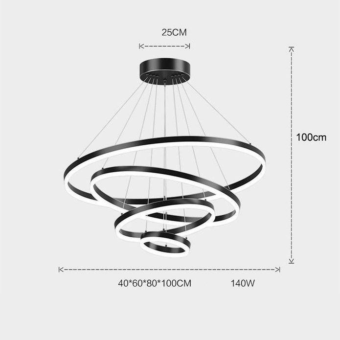 STripleB  - 3 Rings LED Pendant Chandelier - Measurements - Black - STripleB 