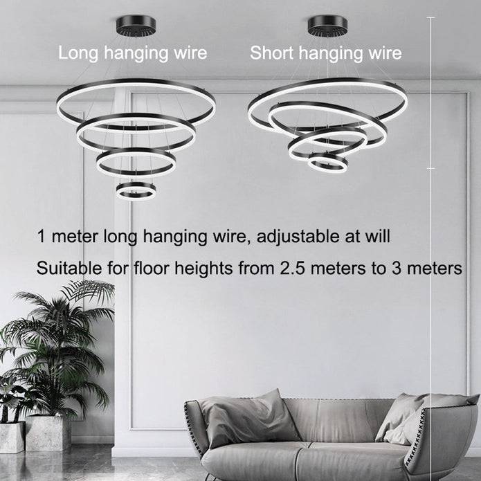 STripleB  - 3 Rings LED Pendant Chandelier - Black - STripleB 