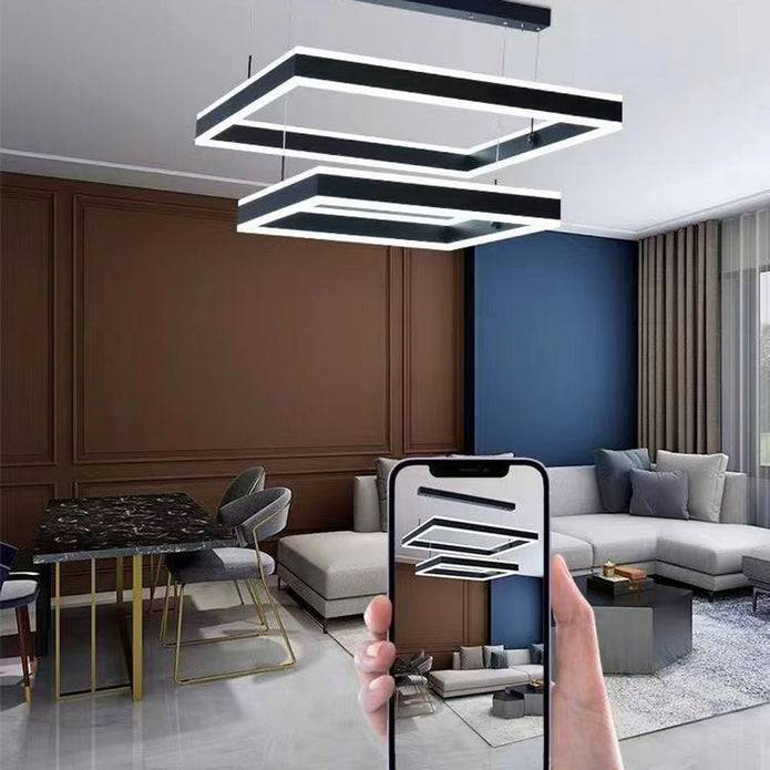 Modern Minimalist Square Pendant Light Adjustable LED Chandelier Double Layer - STripleB 