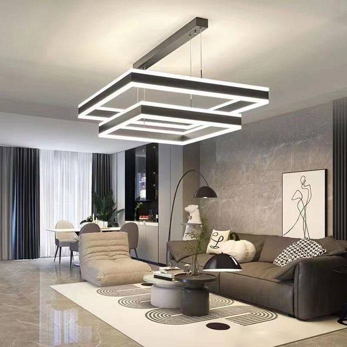 Modern Minimalist Square Pendant Light Adjustable LED Chandelier Double Layer - STripleB 