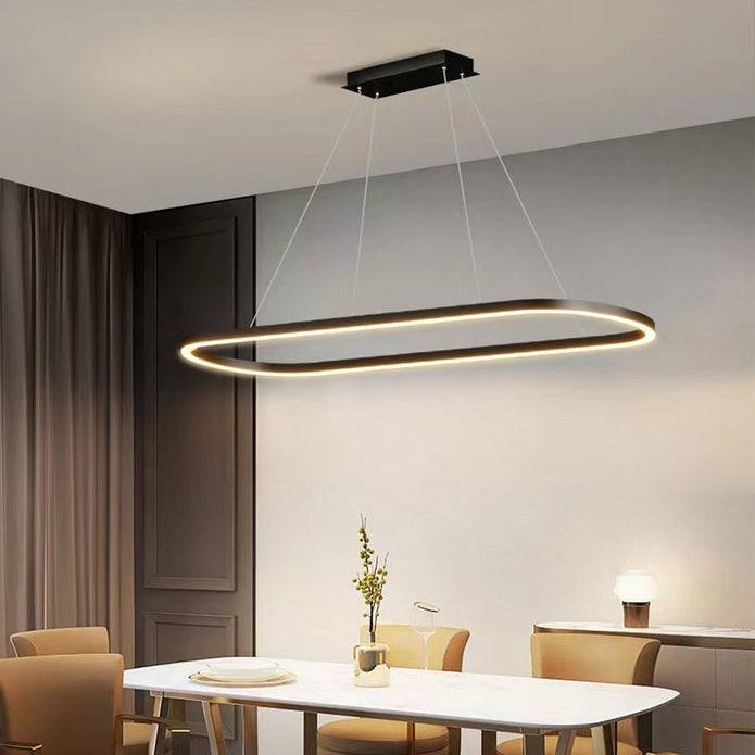 Modern Minimalist Oval Pendant Light Adjustable LED Chandelier Black - STripleB 