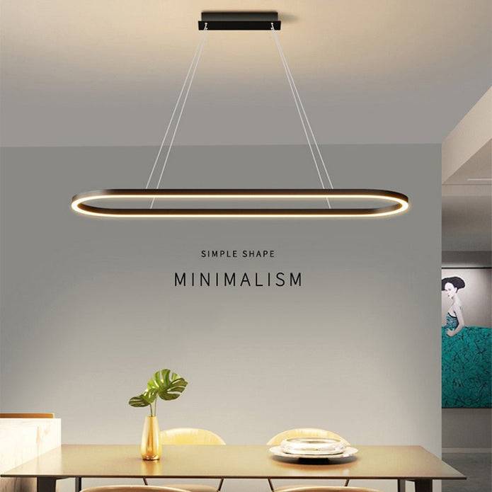 Modern Minimalist Oval Pendant Light Adjustable LED Chandelier Black - STripleB 