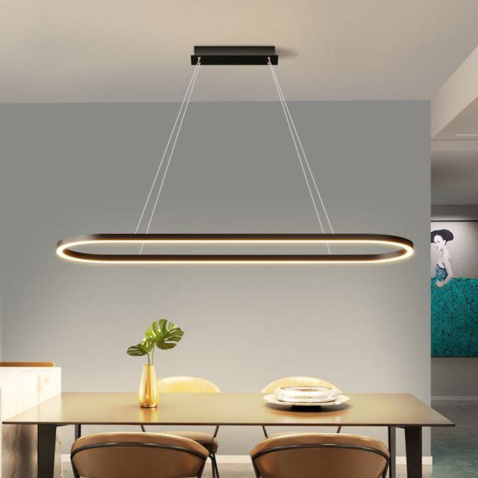 Modern Minimalist Oval Pendant Light Adjustable LED Chandelier Black - STripleB 