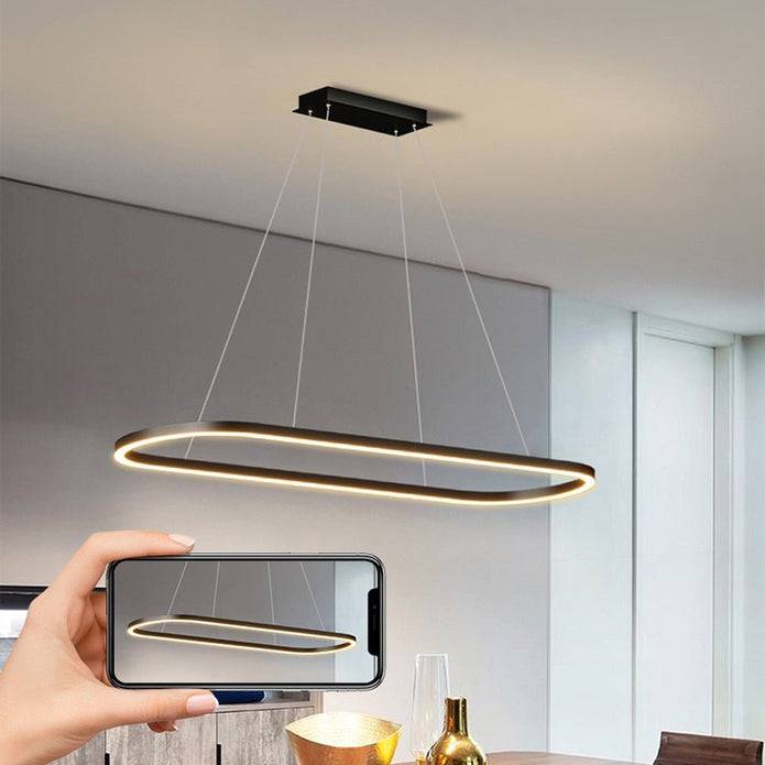 Modern Minimalist Oval Pendant Light Adjustable LED Chandelier Black - STripleB 