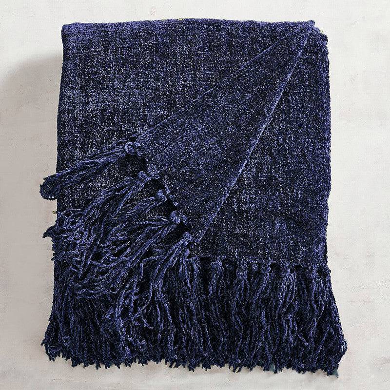 Acrylic Chenille Tassel Knitted Blanket Bed Sofa Throw Rug 150 x 200 cm (Blue) - STripleB 