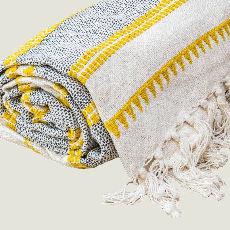 Woven Tassel Natural Yellow Stripe Throw - 127 x 152 cm - STripleB 