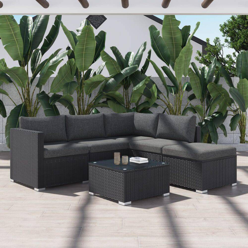 Ottoman-Style Outdoor Lounge Set - Black - STripleB 