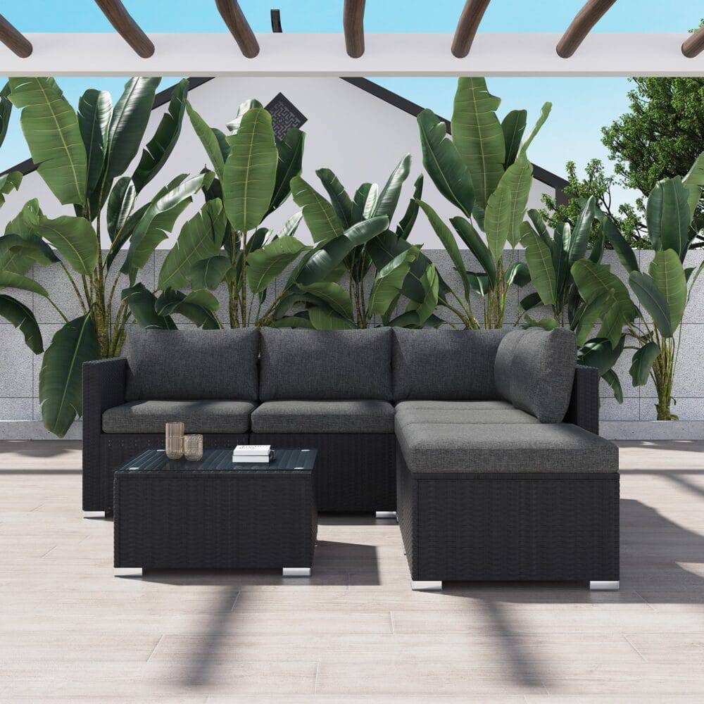 Ottoman-Style Outdoor Lounge Set - Black - STripleB 