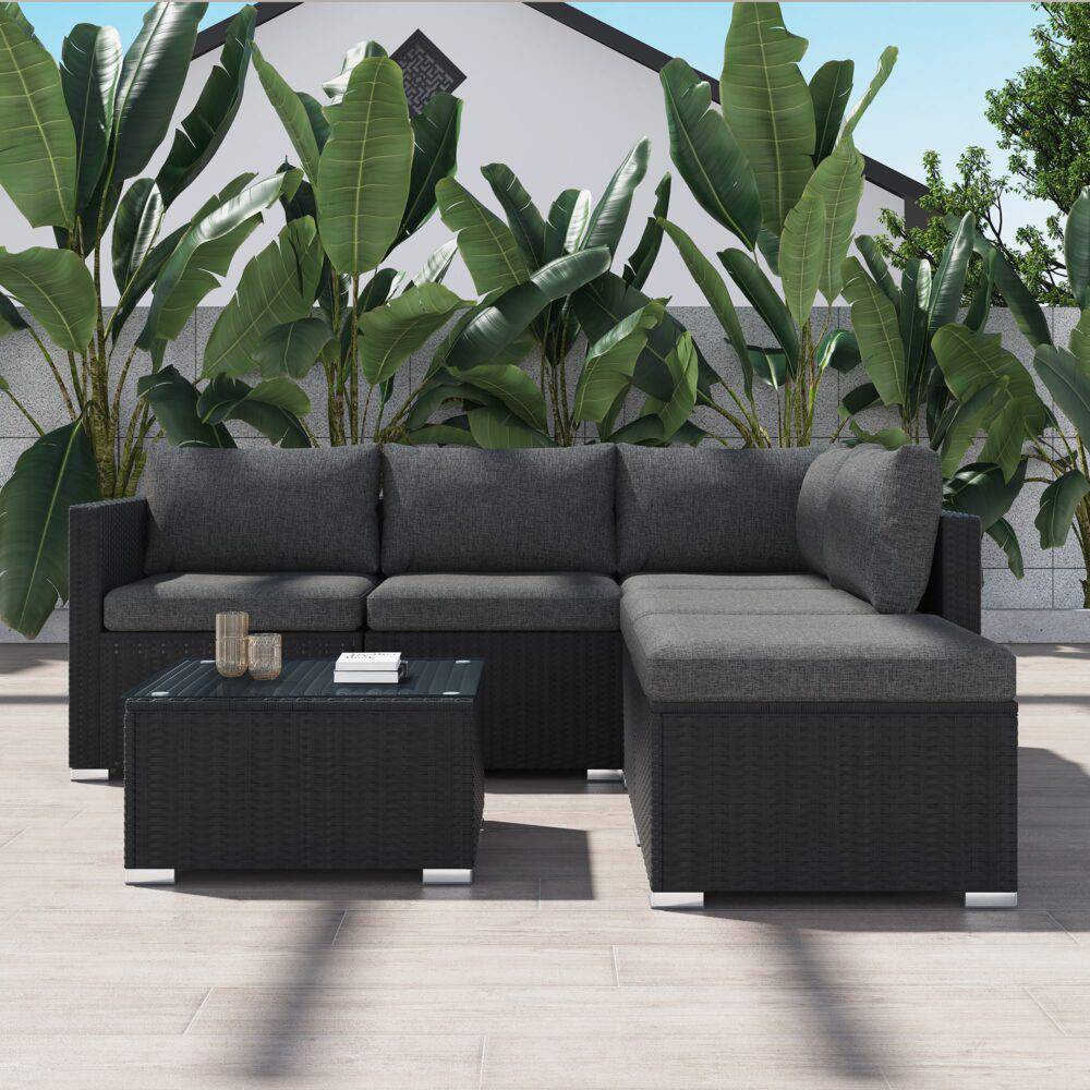 Ottoman-Style Outdoor Lounge Set - Black - STripleB 