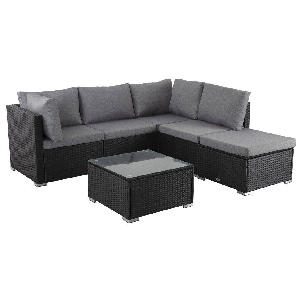 Ottoman-Style Outdoor Lounge Set - Black - STripleB 