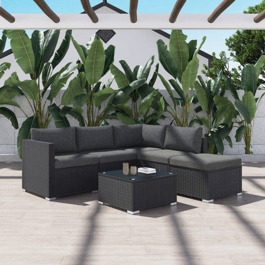 Ottoman-Style Outdoor Lounge Set - Black - STripleB 