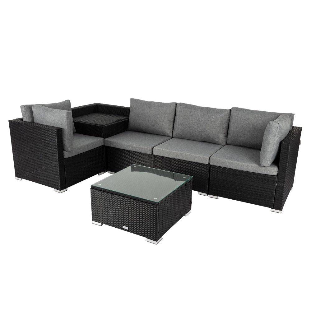 6PCS Outdoor Modular Lounge Sofa Coogee-Black - STripleB 