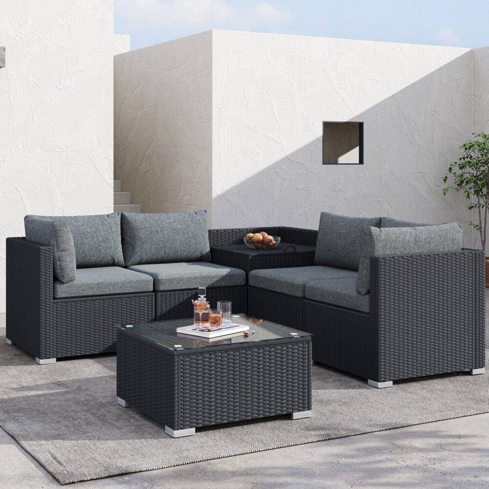 6PCS Outdoor Modular Lounge Sofa Coogee-Black - STripleB 