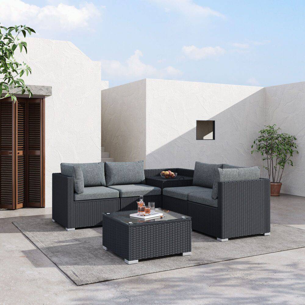 6PCS Outdoor Modular Lounge Sofa Coogee-Black - STripleB 